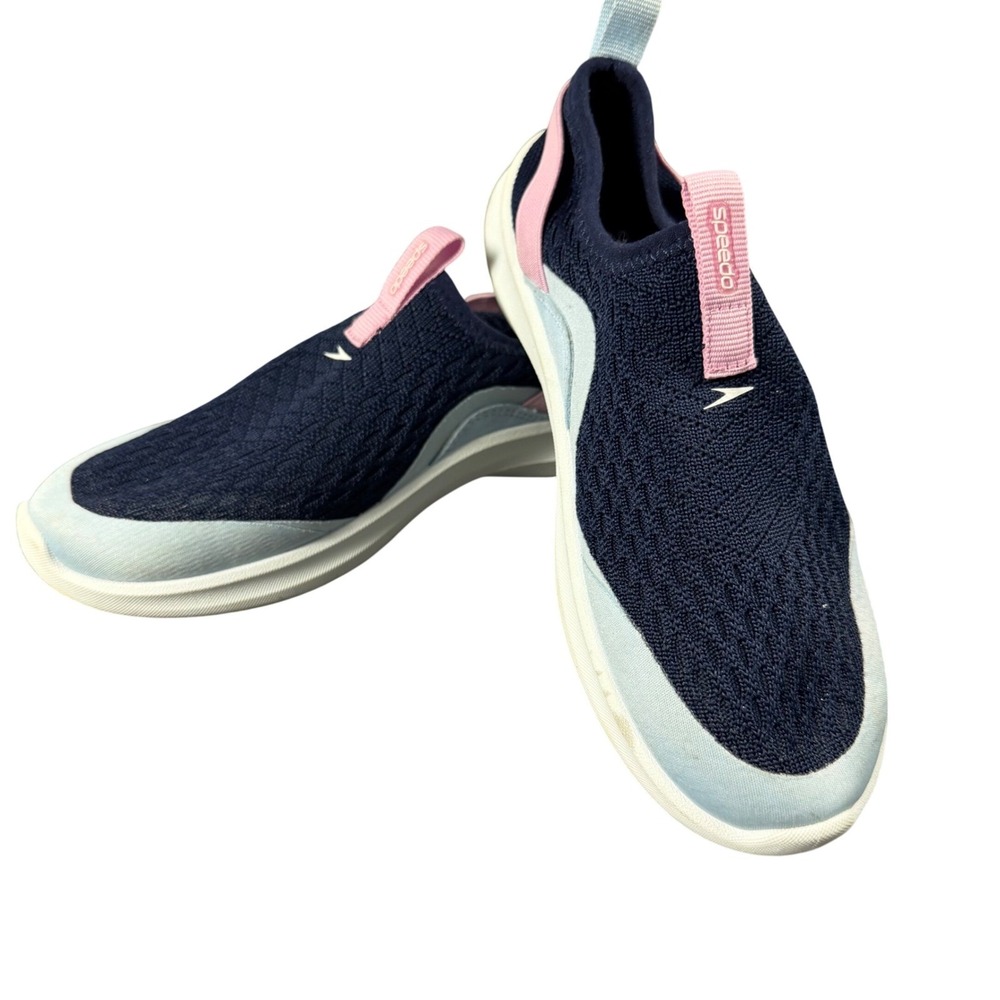 Speedo Girls Water Shoes Navy Blue Pink Slip On Aqua Socks Size S 13-1
